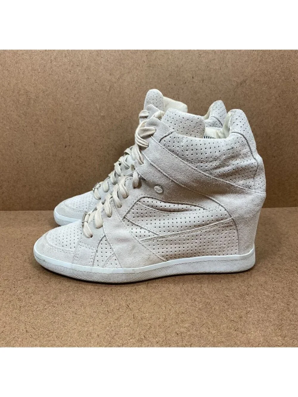 Coach Alexis Womens Perforated Suede High-Top Hidden Wedge Sneakers Beige Size10